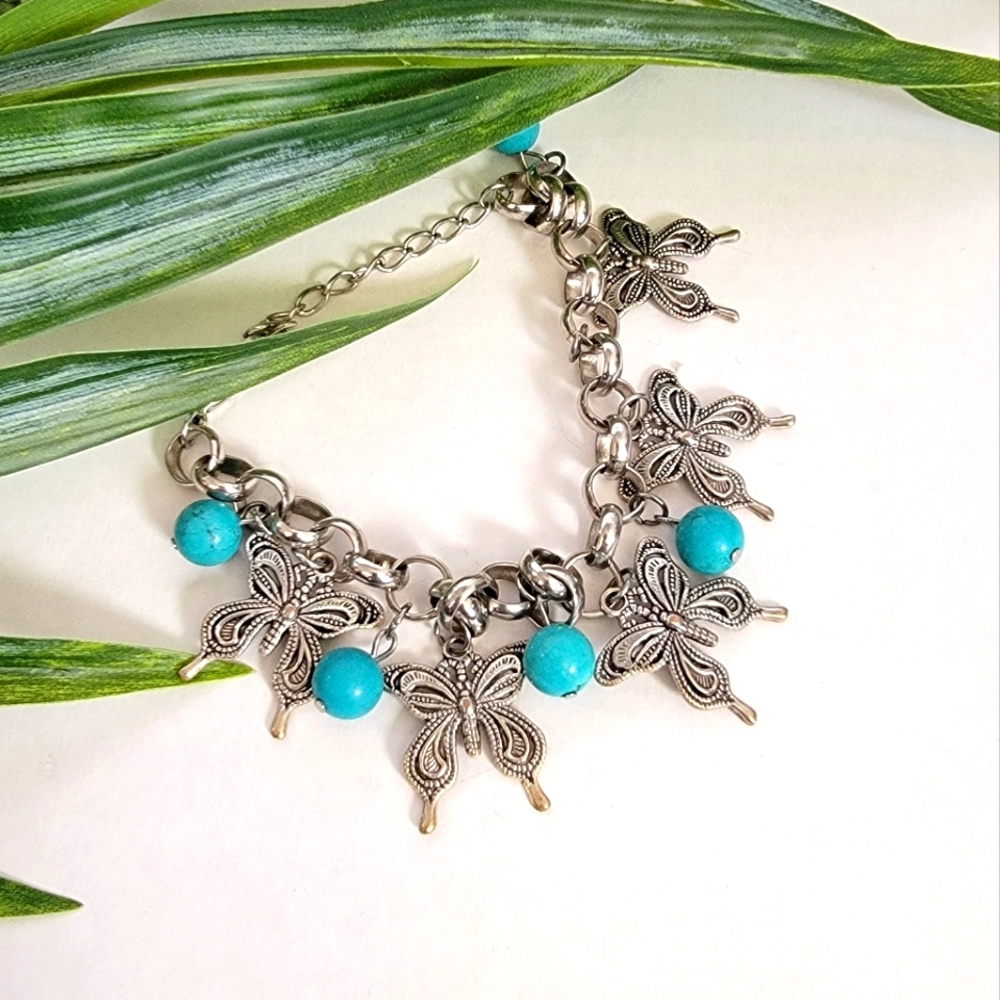 Silver Turquoise Butterfly Bracelet